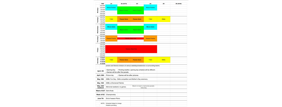 Spring REC Schedule